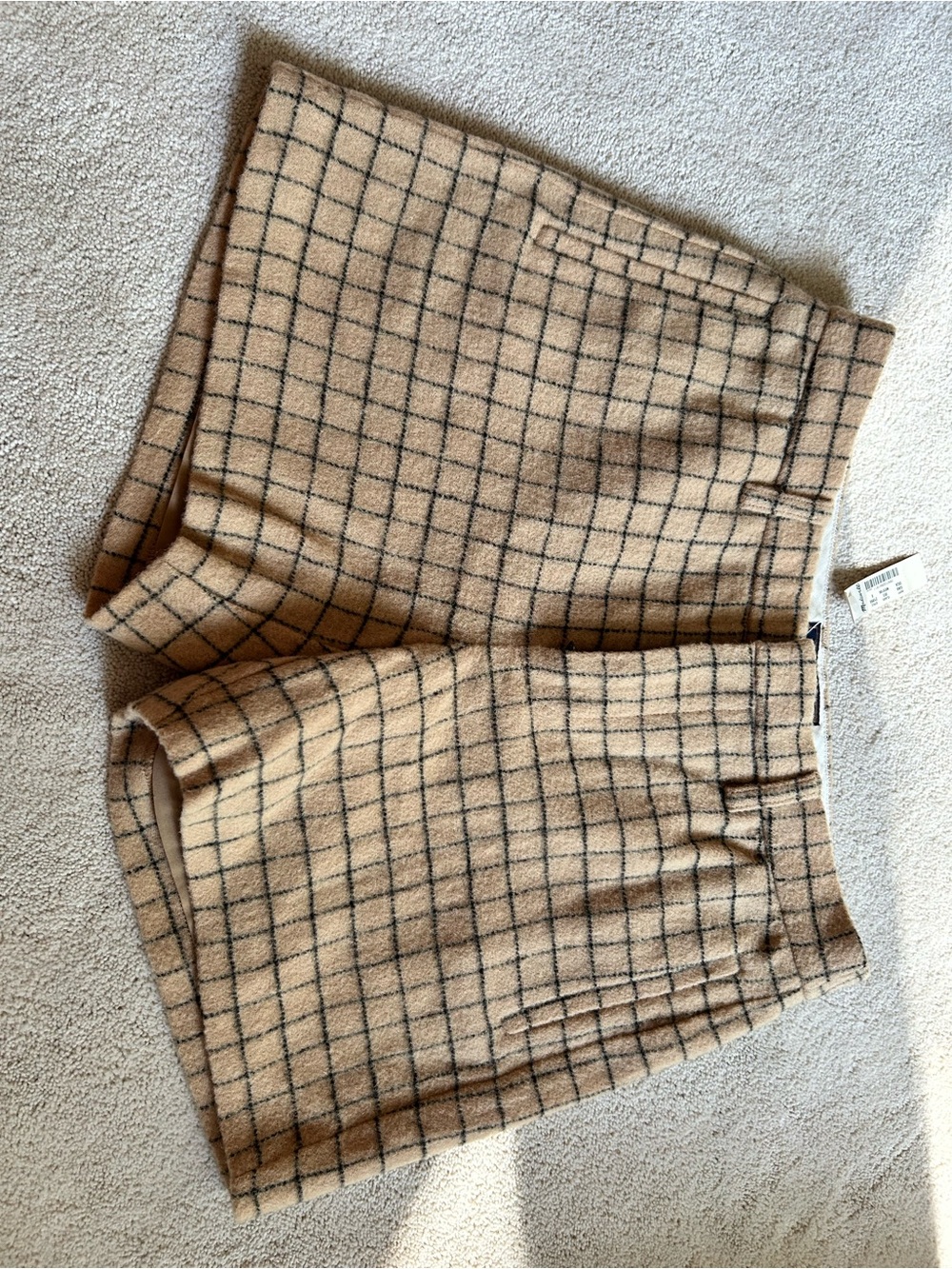 Madewell Tan and Black Windowpane High-Waist Shorts